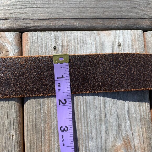Vintage Y2K Distressed Brown Leather Brass Silver Eagle Buckle Waist Belt - Picture 13 of 16